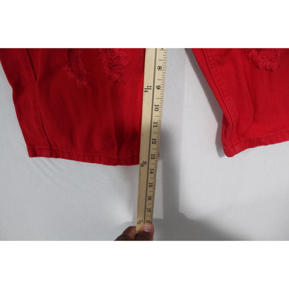 Blind Trust Red Jean Shorts Distressed Cotton Size 34 - Picture 6 of 10